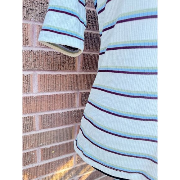 Free People Striped Ribbed V-Neck Polo Shirt With Short Sleeves.Size Small - Picture 10 of 14